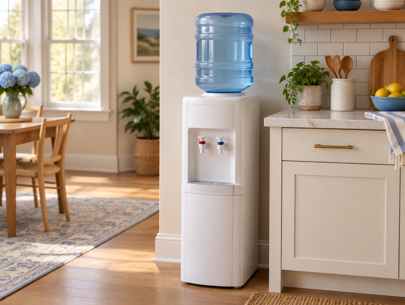 A cooler beside the kitchen counter
